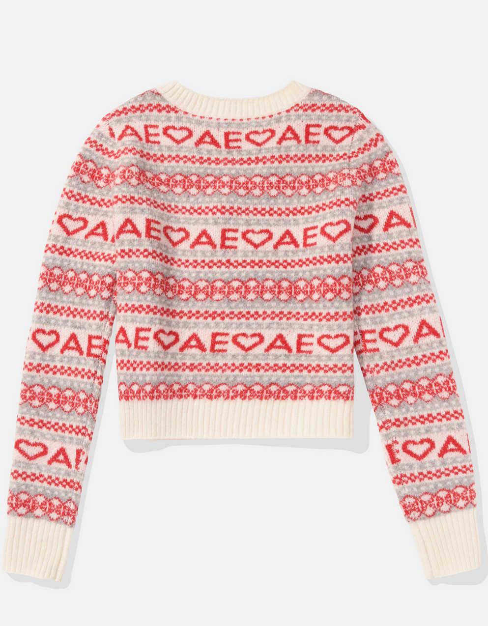 AE Shrunken V-Neck Branded Fairisle Sweater