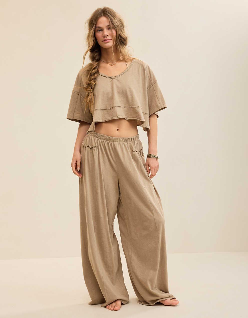 Aerie Happiest Cropped V Neck T-Shirt