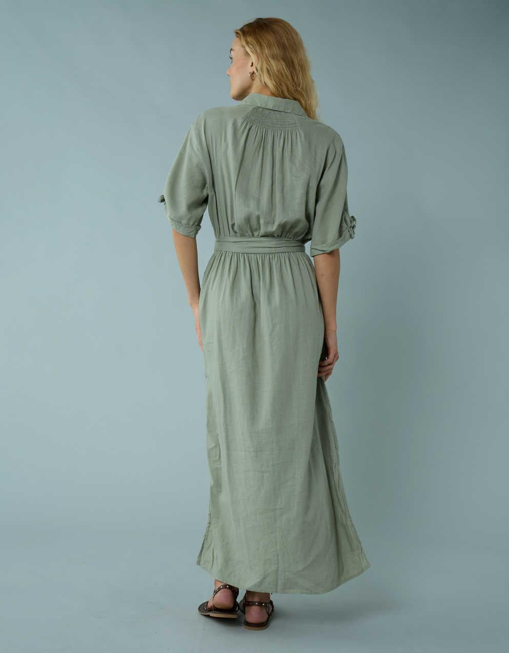 AE Short-Sleeve Midi Shirt Dress