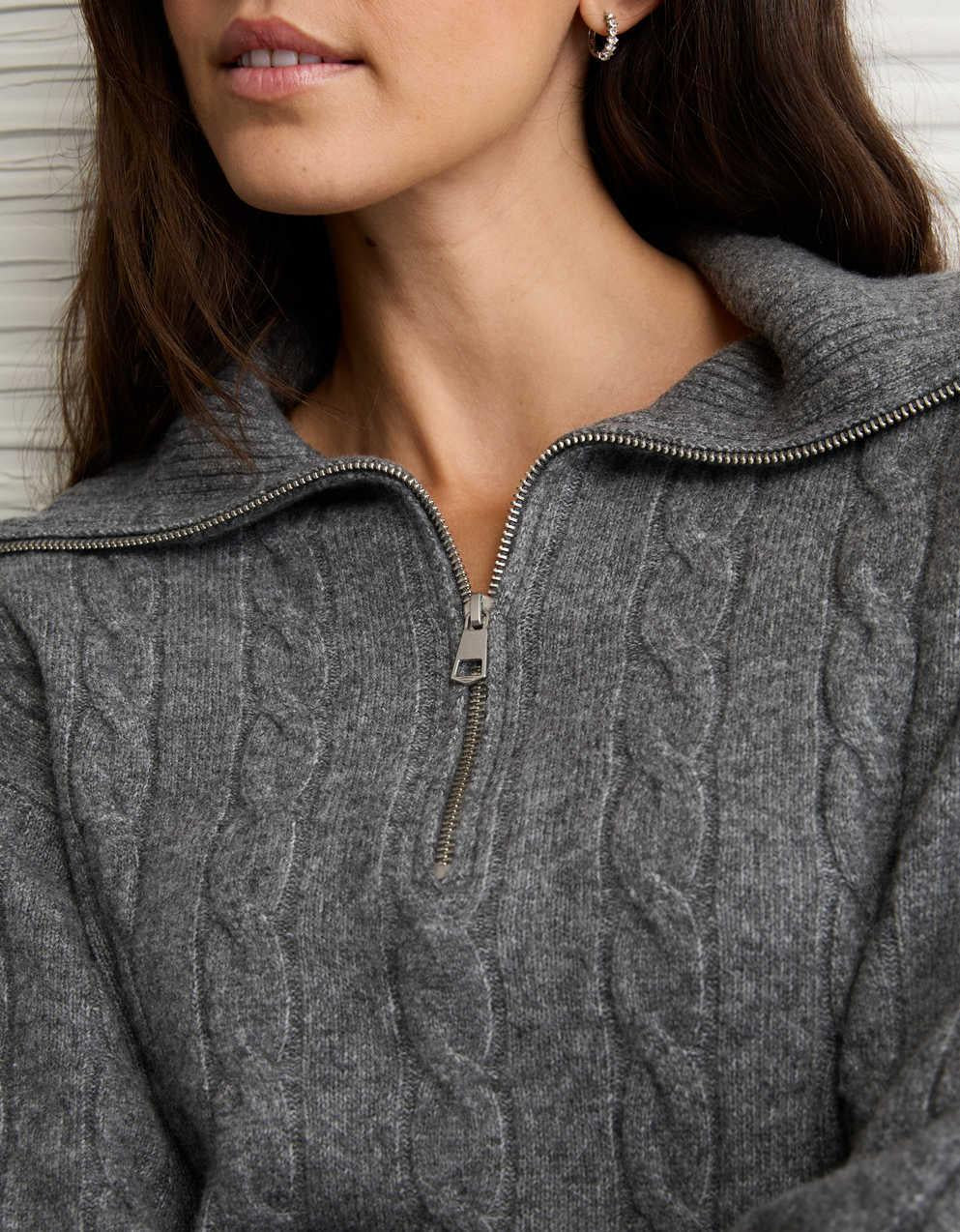 AE Cable-Knit Quarter-Zip Sweater