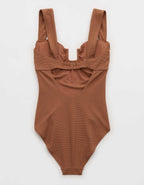 Aerie Pique Bandeau Full Coverage One Piece Swimsuit