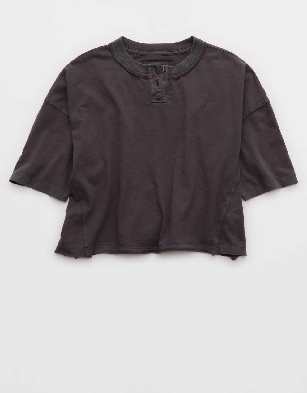 Aerie Remix Henley Cropped T-Shirt