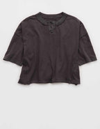Aerie Remix Henley Cropped T-Shirt