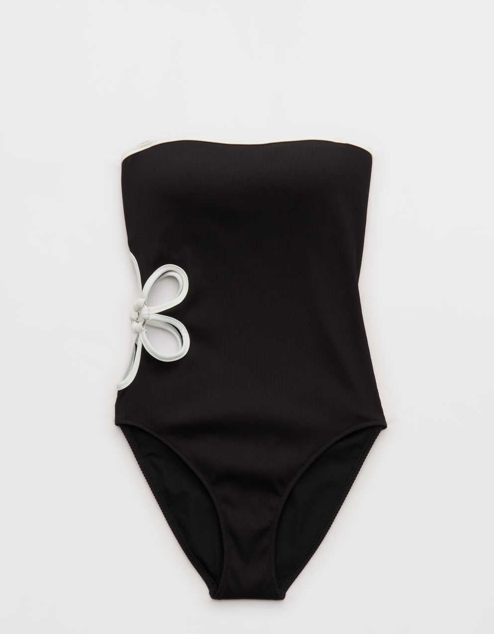 Aerie Daisy Bandeau Full Coverage Ribbed One Piece Swimsuit