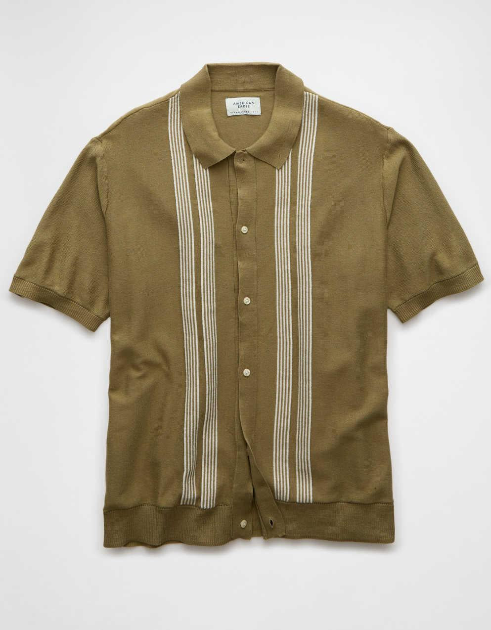 AE Weekend Button-Up Striped Sweater Polo Shirt
