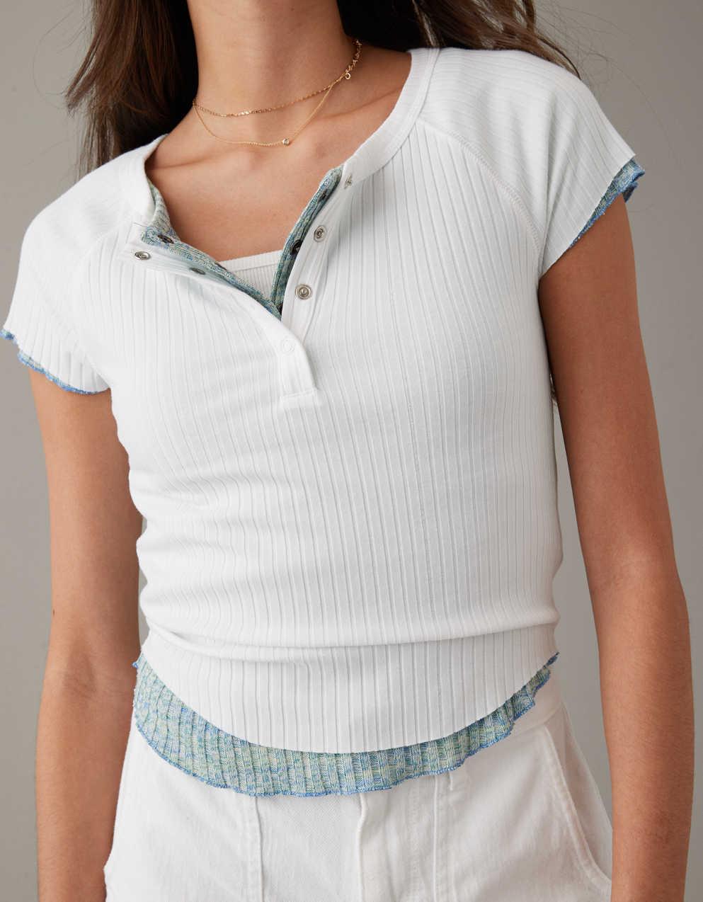 AE Cropped Henley Hey Baby Tee
